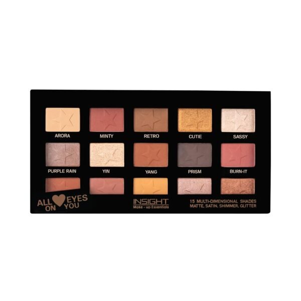 INSIGHT All Eyes On You Eyeshadow Palette (17 g) | Mix of 15 Matte, Shimmer & Metallic Shades | Smooth Texture | Intense Pigment | One Stroke Payoff | Transfer Proof | Long Lasting | Easy Blending | Beginner Friendly Eye Makeup Kit