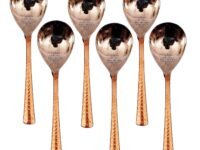 Indian Art Villa Steel Copper Rice Spoon, Serving Home Restaurant, Dinnerware Set (8'' Inch) -6 Pieces