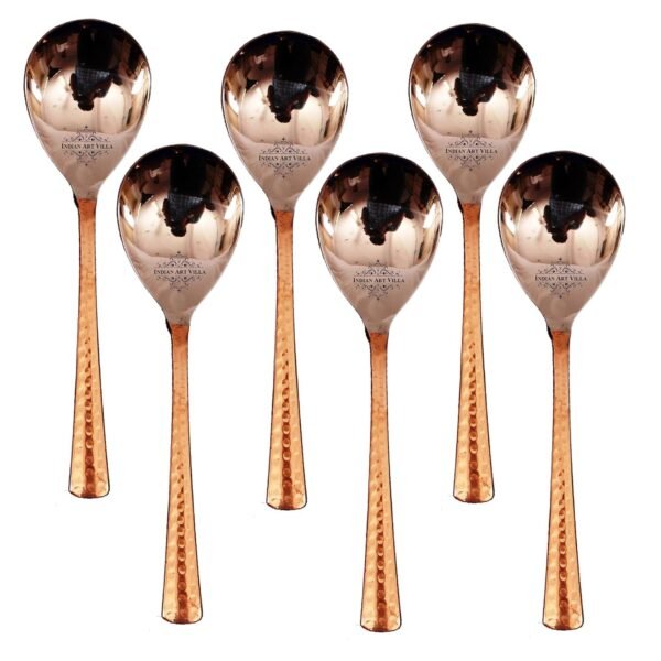Indian Art Villa Steel Copper Rice Spoon, Serving Home Restaurant, Dinnerware Set (8'' Inch) -6 Pieces