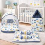 Infantbond Baby Mattress with net | Baby Carry Bag | 4 Pcs Bedding Set | Grey Sprial (0-6 Months) (Full Set)