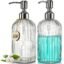 JASAI 2PACK 18 Oz Glass Soap Dispenser with Rust Proof Stainless Steel Pump, Refillable Hand Soap Dispenser with Vertical Stripe, Premium Bathroom soap Dispenser for Kitchen & Bathroom