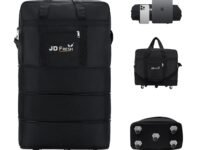 JD FRESH 3 Layer Expandable Duffle Bags/90 cm Nylon Convertible Travel Luggage with Wheels/Waterproof Traveling Bag for Clothes/Foldable and Extendable Duffle Luggages for Men and Women - Black