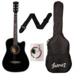 Juârez Acoustic Guitar Kit, JRZ38C/BK 38 Inch Cutaway, 038C with Bag, Strings, Pick and Strap, Black