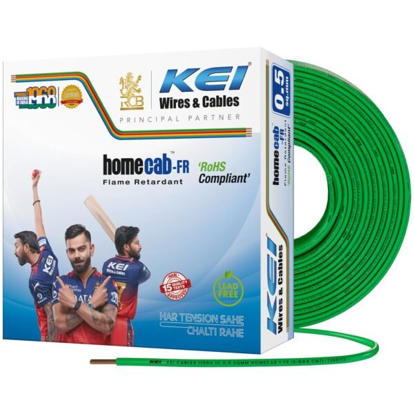 KEI WIRES & CABLES Homecab 0.5 sqmm 1 Core Copper Flame Retardant House Wire PVC Insulated Cable for Domestic & Industrial Electrical Wiring (Green, 90 Meters)
