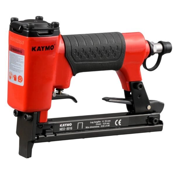 Kaymo NEO-8016 Pneumatic Stapler | 80 Series Compatible | 60–90 PSI | 890g Lightweight | Full Metal Magazine | Rubber Ergonomic Grip | Fixed Top Air Exhaust | Robust Locking Catch | Furniture Use