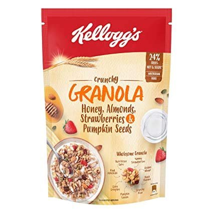 Kellogg's Crunchy Granola Honey, Almonds, Strawberries & Pumpkin Seeds 450g | 24% Fruit, Nut & Seeds, Baked Multigrain | Source of Fibre | Breakfast Cereal
