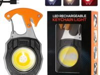 Keychain LED Flashlights, Rechargeable Flashlight Torch 7 Light Modes with Lighter,Whistles,Screwdriver,Bottle Opener,Magnet Base Multifunction Emergency Use COB Light for Camping Outoor