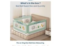 Kids Station Foldable Baby Bed Rail Guard for Child Safety - 28 Levels of Adjustable Height - Safeguard for Baby Proofing - 6.3ftx6ftx6.3ft or 190x180x190cm (3 Sides, Green, Basic)