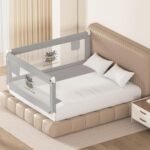 Kids Station Premium Baby Bed Rail (6ft x 5ft / 180x150cm), Foldable Steel Safety Guard with Anti-Suffocation Cloth, 2 Side Adjustable Bed Rail, Grey