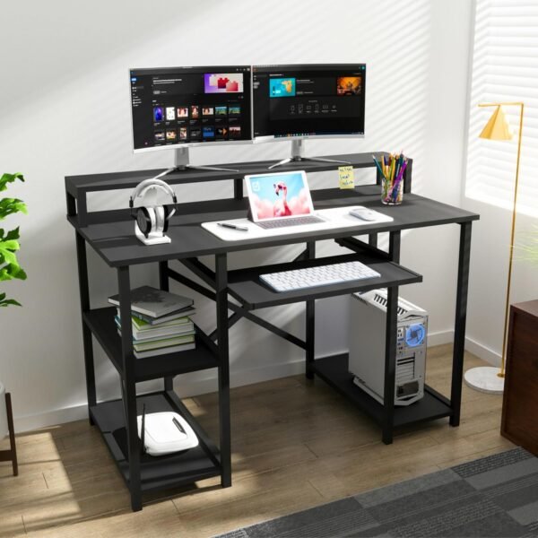 Klaxon Office Table for Home | Workstation Table Desk for Home Office | Computer Table for PC with Keyboard Tray (120 CM- Black, DIY Installation)