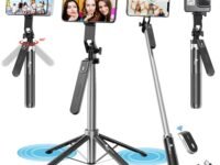 Kratos K5 Selfie Stick Tripod with Balance Handle, 64 inch & Stable 4 Leg Design,Recharable BT Remote, Long Tripod Stand for 360° Rotation Panoramic Shoot, Made for Phones,Ring Light, Gopro,Camera