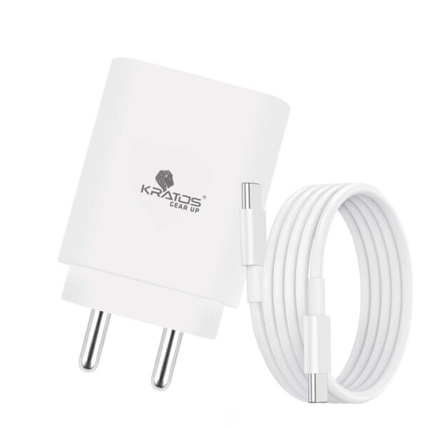 Kratos Original 25W Charger Adapter with Type C to C Cable, Fast Charger Compatible with Samsung Galaxy A15/M35/A35/A55/M05/M15/F15/M55| M34/M14/F34/F14/F54/A14/S23/S24/S25/ Fold/Flip/Tab, White
