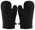 Kuber Industries Heat Resistant Cotton Kitchen Oven Mitt Microwave Glove Set, Non-Slip Grip and Hanging Loop for Kitchen, Cooking, Baking, Set of 2 (Black), (Model: HS_37_KUBMART020602)