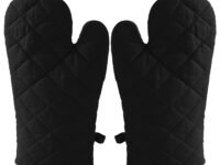 Kuber Industries Heat Resistant Cotton Kitchen Oven Mitt Microwave Glove Set, Non-Slip Grip and Hanging Loop for Kitchen, Cooking, Baking, Set of 2 (Black), (Model: HS_37_KUBMART020602)