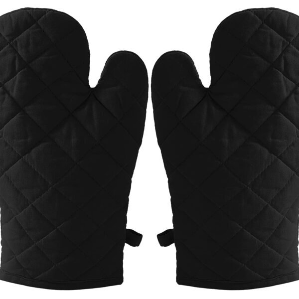 Kuber Industries Heat Resistant Cotton Kitchen Oven Mitt Microwave Glove Set, Non-Slip Grip and Hanging Loop for Kitchen, Cooking, Baking, Set of 2 (Black), (Model: HS_37_KUBMART020602)