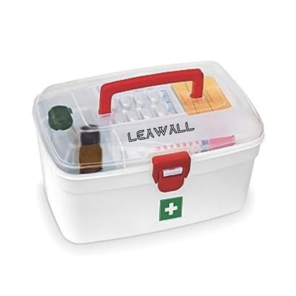 LEAWALL Portable First Aid Kit Emergency Medicine Storage Box with Detachable Tray and Transparent Lid and Handle for Home Travel Multi Purpose Storage Box (1 Pc,White)
