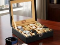 LEDO Men's and Women's Watch Box Holder Organizer Case In 8 Slots of watches In PU Leather with Black & Cream