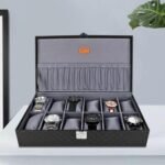 LEDO Men's and Women's Watch Box Organizer Case In 12 Slots of watches In Black color with Gray Velvet