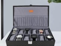 LEDO Men's and Women's Watch Box Organizer Case In 12 Slots of watches In Black color with Gray Velvet