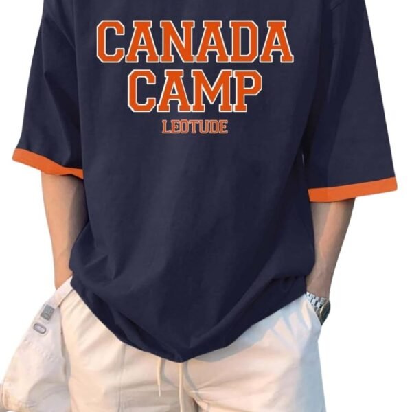 LEOTUDE Oversized Drop Shoulder Half Sleeve Cottonblend Printed Round Neck Drop Shoulder Tshirt for Man (Color Navy Blue)