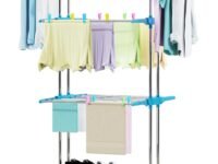 LIVINGBASICS 18 Clips with 3 Layer Finest Clothes Stand for Drying/Cloth Drying Stand/Cloth Stand for Drying Clothes Foldable/Cloth Drying Stand for Balcony/Stainless Steel Dryer Rack (Blue)