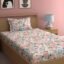 LOOMLYFE 300 TC Cotton Feel Glace Elastic Fitted Printed Single Bed Bedsheet with 1 Pillow Cover Fits Upto 6 Inches Mattress,Size- 42X75X8 Inches, Pinkflowers