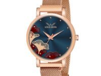 LOUIS DEVIN Rose Gold Plated Mesh Chain Analog Wrist Watch for Women (Black/Blue/Rose Gold Dial) | RG162