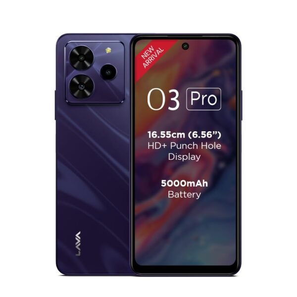 Lava O3 Pro (Glossy Purple, 4 GB RAM, 64 GB Storage)| Bigger 6.56" HD+ Display | 50 MP AI Triple Rear Camera | 8 MP Front Camera| 5000 mAh Battery | 10W Charging | Charger in Box