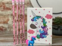 Le Delite Unicorn Stationary Combo for Kids Teenagers, Unicorn Diary A6 Sized Ruled Pages - 50 with 4 Unicorn hb Lead Pencils and Unicorn Eraser/Mini Combo for Party Return Favors School Supplies