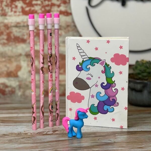 Le Delite Unicorn Stationary Combo for Kids Teenagers, Unicorn Diary A6 Sized Ruled Pages - 50 with 4 Unicorn hb Lead Pencils and Unicorn Eraser/Mini Combo for Party Return Favors School Supplies