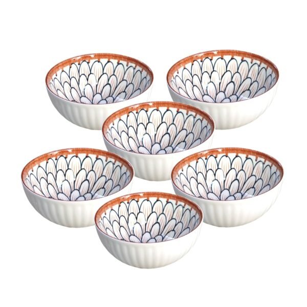 Lellow Ceramic Bowl Set of 6 | Microwave Safe | Dishwasher Safe | Lead-Free Food Grade Glazed Bowls | Ideal for Soup, Salad, Dessert Serving- Petal Pattern