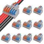 Lever Wire Connector,2 in 6 Out Quick Wire Connectors, Electrical Lever Nuts Wire Connectors Push-in Conductor Terminal Block AWG 28-12 Quick Wiring Connector for Hard Wire, Flame Retardant