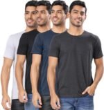 London Hills Men's Cotton Blend Regular Fit Solid Round Neck Half Sleeve T-Shirts - Pack of 4