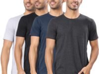 London Hills Men's Cotton Blend Regular Fit Solid Round Neck Half Sleeve T-Shirts - Pack of 4