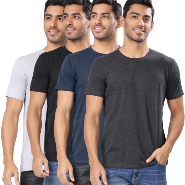 London Hills Men's Cotton Blend Regular Fit Solid Round Neck Half Sleeve T-Shirts - Pack of 4