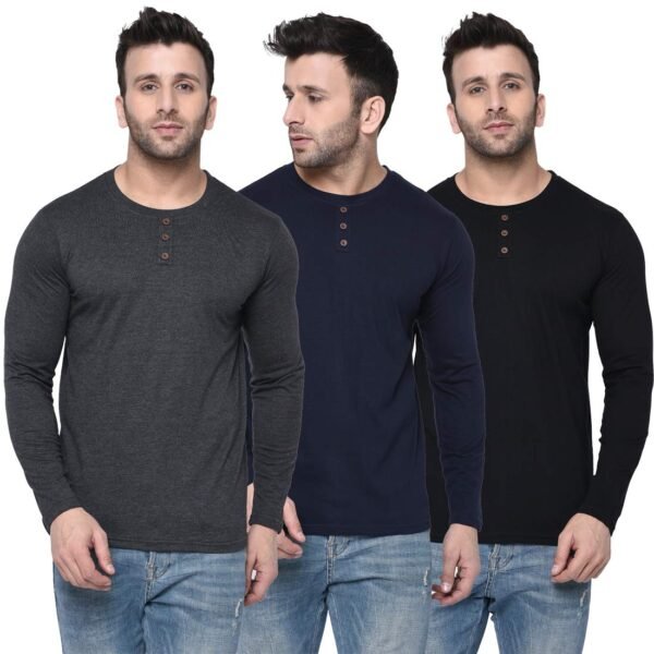 London Hills Solid Men Regular Fit Full Sleeve Round Neck Cotton Blend T-Shirt (Pack of 3)