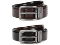 Louis Philippe Men Solid Reversible Formal Italian Leather with Brush Gun Metal Buckle Belt