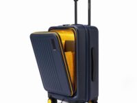 MOKOBARA Polycarbonate The Transit Cabin Pro Luggage Small Cabin Size Poly-Carbonate Hard Sided 8 Hinomoto Wheels Suitcase for Travelling (We Meet Again Sunray, 56 cm, Blue)