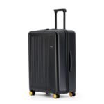 MOKOBARA Transit Luggage Checkin Large|100 Liters Capacity Polycarbonate Hardshell|8 Hinomoto Wheels TSA Approved Lock|for Extended Trips | Black | Money Moves