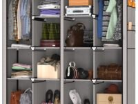 MY ARMOR Foldable Wardrobe for Clothes, 4-Door Foldable Wardrobe, Multipurpose Collapsible Fabric Almirah for Clothes with ABS Plastic Frame