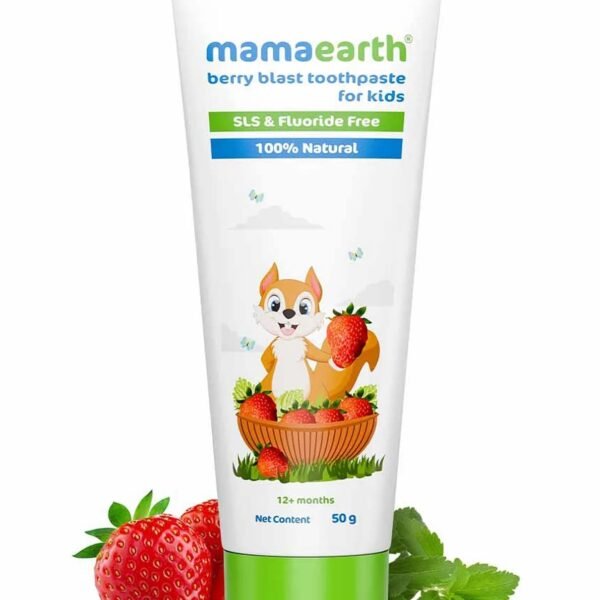 Mamaearth 100% Natural Berry Blast Kids Plaque Removal Toothpaste 50 Gm, Fluoride Free, SLS Free, No Artificial Flavours, Best for baby