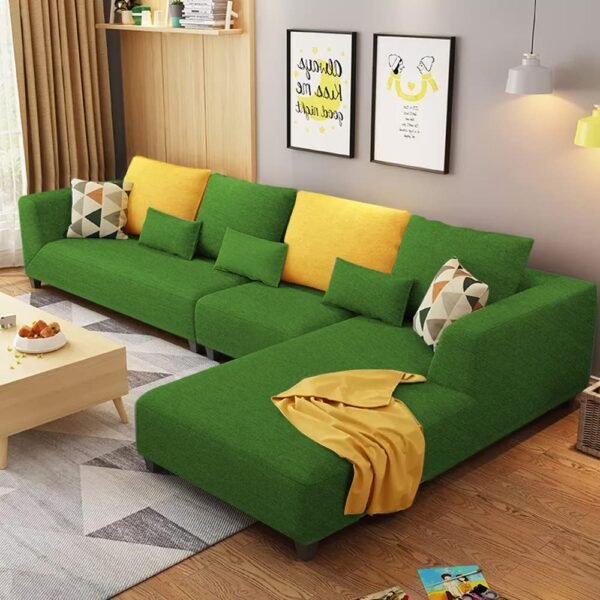 Minta RHS 6 Seater L Shape Sofa Set for Living Room (Green Fabric)