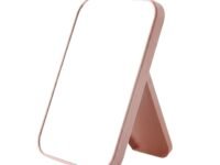 Mirror with Stand | Glass Rectangle Cosmetic Standing Mirror for Makeup, Portable for Travel, Camping, Home (Pink - Pack of 1, Rectangular, Floor Mount, Framed)