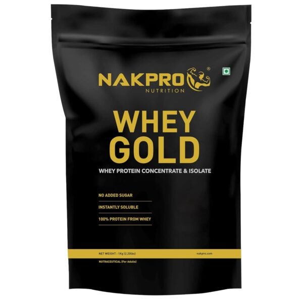 NAKPRO Gold Whey Protein Concentrate & Isolate 1kg Chocolate | 25.5g Protein, Trustified Certified Supplement Powder | Fast Absorbing Whey Protein Powder