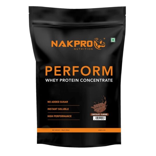 NAKPRO Perform Whey Protein Concentrate 1kg Chocolate | 24g Protein, 5.3g BCAA | Trustified Certified 100% Authentic Supplement Powder & No Adulteration | Fast Absorbing Whey Protein Powder