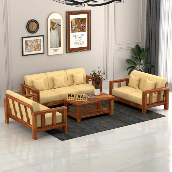 NATRAJ ART & CRAFT Sheesham Wood 7 Seater Sofa Set for Living Room Wooden Sofa Set for Living Room Furniture (3+2+2, Natural Teak Finish)