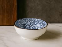 NFI essentials Mini Ceramic Bowl Microwave & Dishwasher Safe Small Serving Katori Ideal for Nuts, Chutney, Pickle & Dry Fruits, Blossom Design 4 Inch (150 ml)