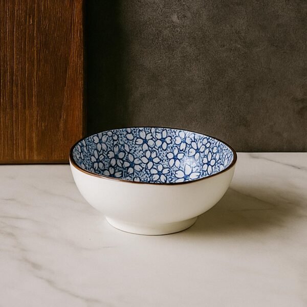 NFI essentials Mini Ceramic Bowl Microwave & Dishwasher Safe Small Serving Katori Ideal for Nuts, Chutney, Pickle & Dry Fruits, Blossom Design 4 Inch (150 ml)