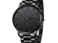 NIBOSI Men's Watches Analog Minimalist Black Dial Watch for Man Business Chronograph Casual Watches Stainless Steel Strap Date