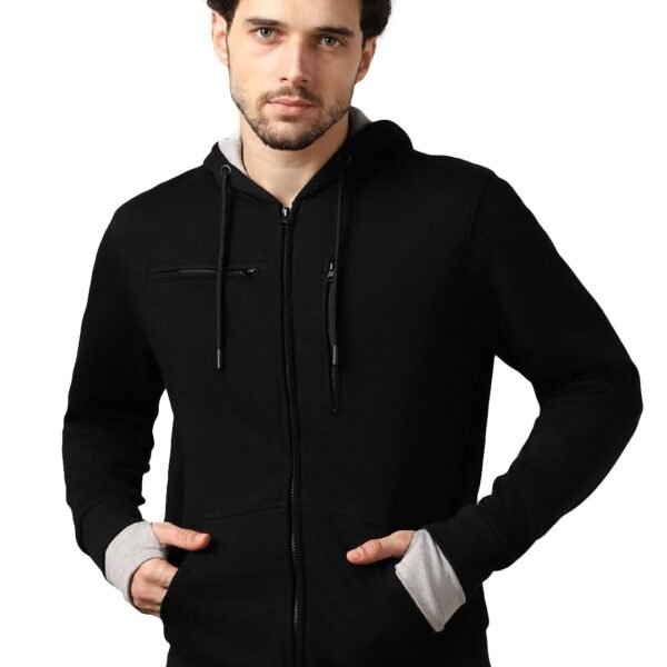 NOBERO Travel Hoodies for Man | 280 GSM Rich Cotton Fleece Solid Hooded Full Sleeve Sweatshirt | Stylish Casual Wear Winter Hoodies for Men |15 Utility Features , Tab & Drinks & earphones Holder, Charger & Sunglass Pocket, Microfiber Cloth, In-Built Gloves, Eye Mask